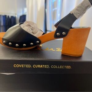 Lulu's Black and Tan Mules with Stud Accents